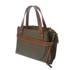 Loewe Bag Khaki Green Top Leather Gate Calf Shoulder Handle Brown